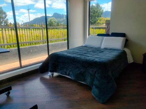 1 dormitorio con 1 cama frente a una ventana en Comfort Campestre, en Tabio