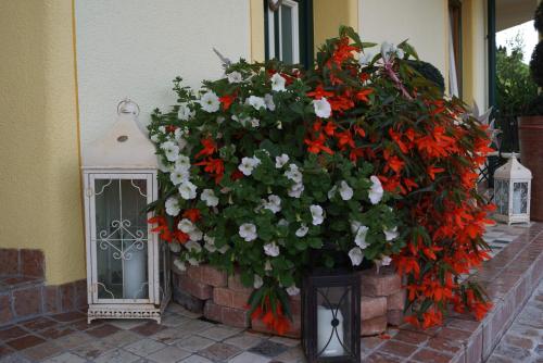 a large flower arrangement on the side of a building at Appartementhaus Olympia Schlössl in Neustift im Stubaital