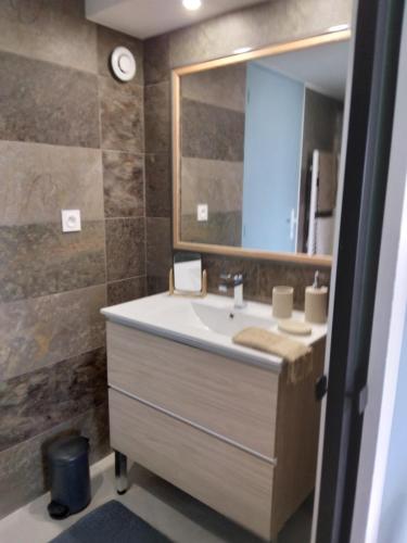 une salle de bain avec un lavabo et un miroir dans l'établissement Le Spot 577, à La Ciotat