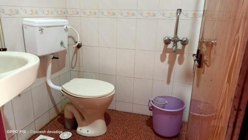 a bathroom with a toilet and a sink at SAIKUSHI BEACH RESORT in Kundapur
