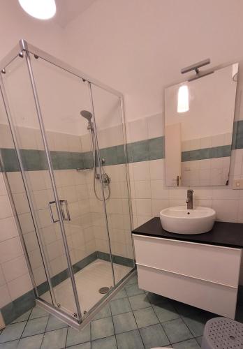 a bathroom with a shower and a sink at Elba in relax in Rio Marina