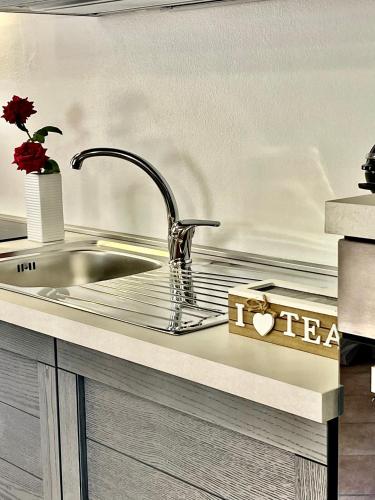 a kitchen counter with a sink in a kitchen at Cá d la trifola free parking in Alba