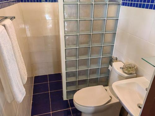 a bathroom with a toilet and a sink at Blue Raven Resort in Anda