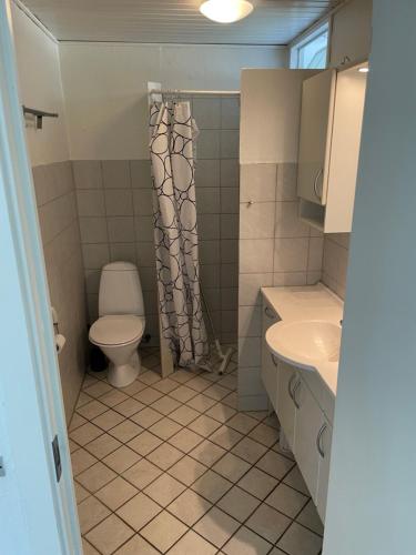 a bathroom with a toilet and a sink at Holiday home Als in Augustenborg