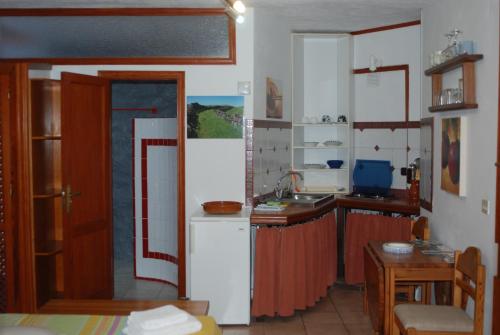 a kitchen with a sink and a refrigerator in a room at Apartamentos Finca Wapa in Frontera