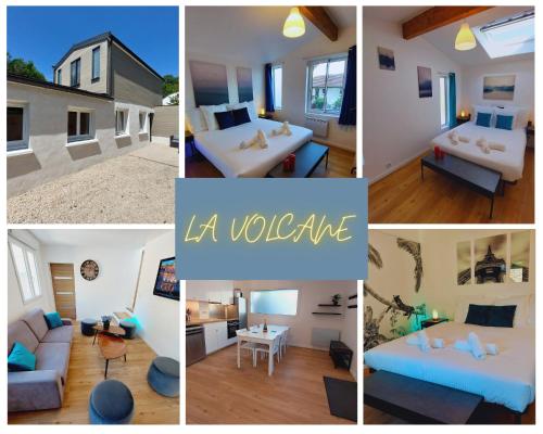 a collage of photos of a house with a room at La Volcane - Maison au calme des Bois Royaux in Le Chesnay