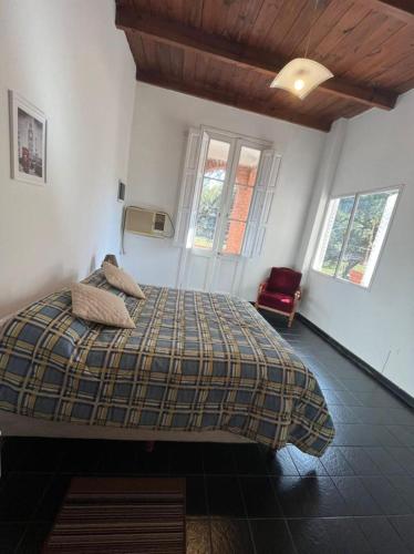 a bedroom with a bed in a room with windows at Casa Frente Parque Guillermina in San Miguel de Tucumán