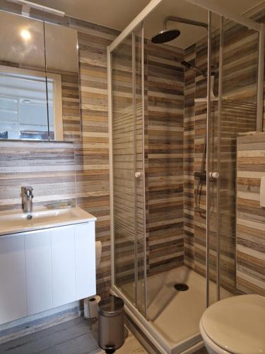 une salle de bain avec douche et toilettes dans l'établissement Melroce Holiday Cottage 5503, à Bredene