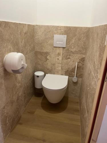 a small bathroom with a toilet and a sink at LE DOMAINE DES CYGNES in Lamballe