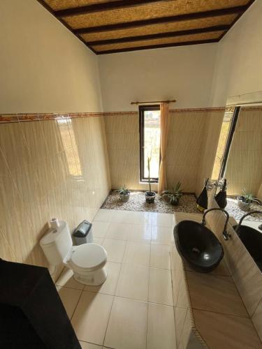 a bathroom with a toilet and a sink at The BBQ Guest House in Amed