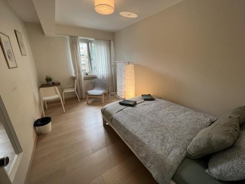 1 dormitorio con 1 cama, 1 mesa y 1 silla en rooms train station, en Luxemburgo