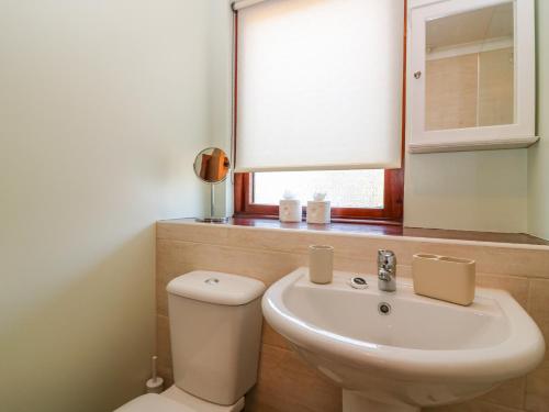 a bathroom with a toilet and a sink and a mirror at 48 Edenbank Road in Cupar
