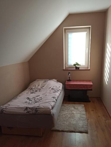 a bedroom with a bed and a window at Rodzinne Zacisze Bysina in Bysina