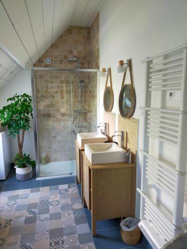 une salle de bain avec un lavabo et une douche dans l'établissement Le Clos Pontillon - Maison d'hôtes, à Rémalard