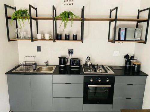 a kitchen with a sink and a stove top oven at 46 on Allcock Guest Apartment & Luxury Room in Pretoria
