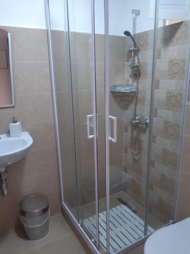 a bathroom with a shower and a sink at CASA MARIA in Jupiter