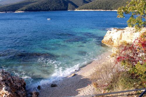 a view of a body of water with a beach at Triple Room Plomin Luka 15078c in Plomin