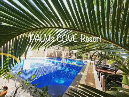 a swimming pool with a palm tree above it at Palms Cove Resort in Panglao Island