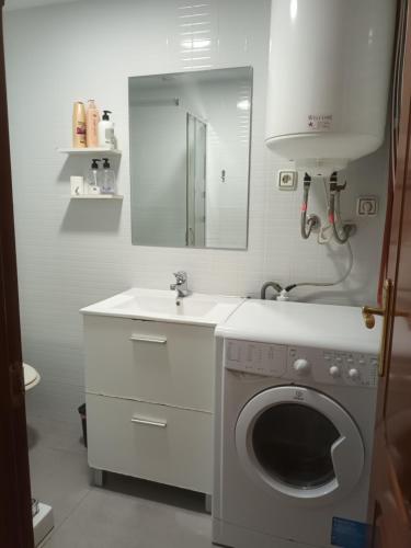 a bathroom with a washing machine and a sink at APARTAMENTOS VIALIA ESTACIÓN PLAYA in Málaga