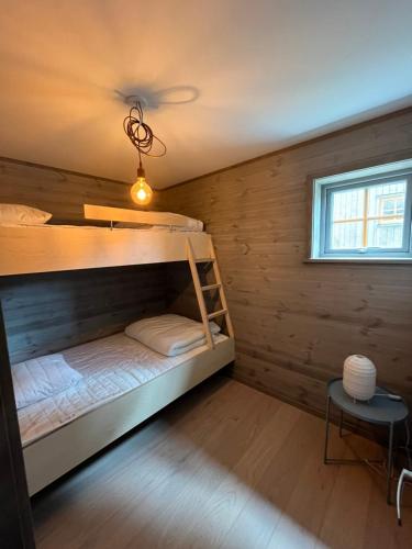 a bedroom with a bunk bed and a window at Funäsdalsporten Funäsdalen in Funäsdalen