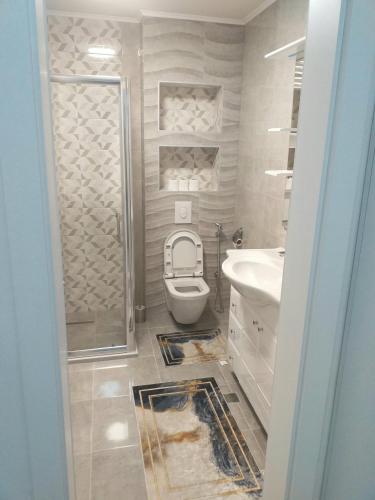 a bathroom with a toilet and a sink and a shower at Apartment Ilidza-SK in Sarajevo