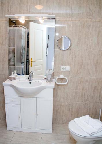 a bathroom with a sink and a toilet and a mirror at Navy Apartment, El Poris in Arico