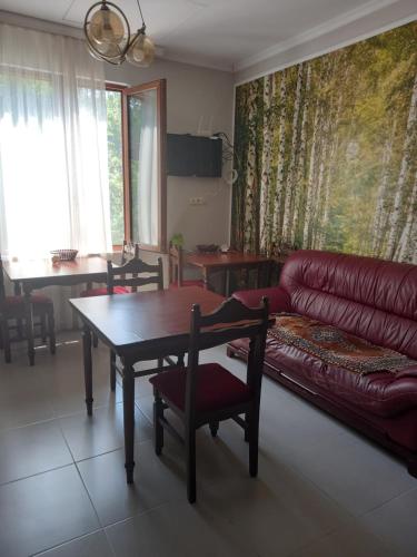 ein Wohnzimmer mit einem Tisch und einem Sofa in der Unterkunft Iberia 2019 in Batumi