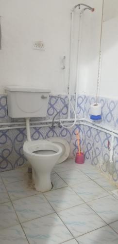 a bathroom with a toilet in a room at BABAbora house in Ngambo