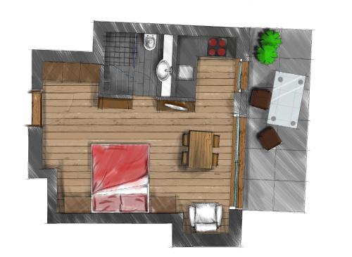 a floor plan of a bathroom with a toilet at Hotelino Petit Chalet in Celerina