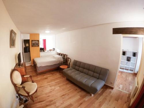 sala de estar con sofá y cama en Appartement en plein cœur de Milly-la-Forêt, en Milly-la-Forêt