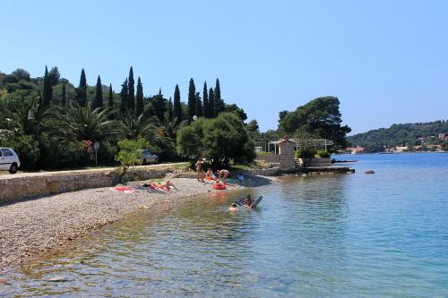 a group of people laying in the water on a beach at Rooms with a parking space Zaton Mali (Dubrovnik) - 9114 in Zaton
