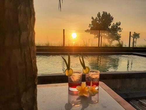 スンギギにあるBlue Salt Villaのプールから夕日を眺めながらカクテル2杯を楽しめます。