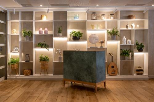 a room with shelves with potted plants on them at Prima Galil Tiberias Hotel in Tiberias