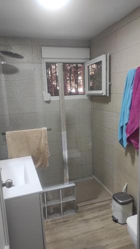 a bathroom with a shower and a sink at Villa jose luis in Alfacar