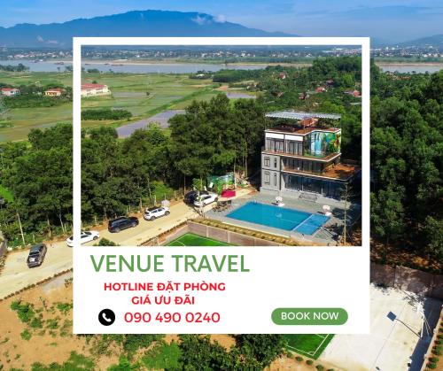 an aerial view of a house with a swimming pool at Cung Mây Villas - Venue Travel in Ba Vì