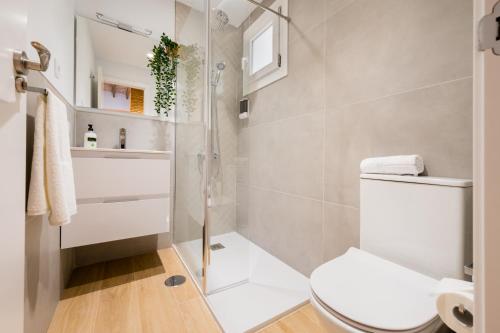 a bathroom with a shower and a toilet at Diseño Triana 2 rooms in Seville