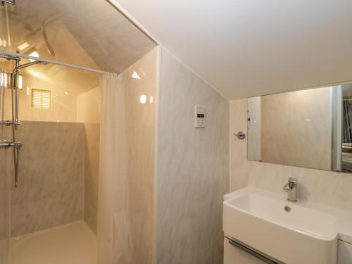 La salle de bains est pourvue d'une douche et d'un lavabo. dans l'établissement White Roses, à Ross-on-Wye