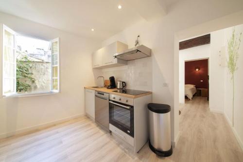 阿維尼翁新城的住宿－LE FIGUIER - CLIM - WIFI，厨房配有水槽和炉灶 顶部烤箱
