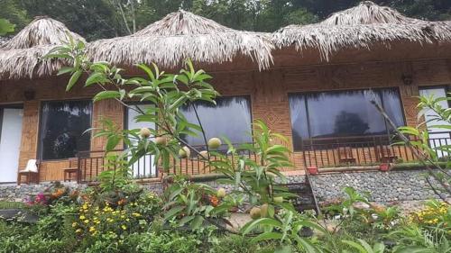 atropical house with a thatched roof at Thao Ly Homestay Mai Chau in Hòa Bình
