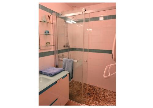 a bathroom with a shower and a sink at Villa de 4 chambres avec piscine privee et jardin clos a Le Beaucet in Le Beaucet