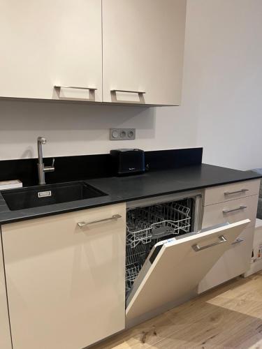 a white kitchen with a dishwasher and a sink at CARLINA 105 in Morzine