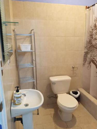 a bathroom with a toilet and a sink at Hospedaje Hefziba in Moyogalpa