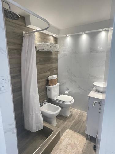 a bathroom with a toilet and a sink at DEPARTAMENTO CENTRICO CON COCHERA - CORDOBA Argentina- in Cordoba