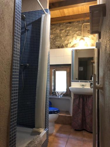 W łazience znajduje się prysznic, toaleta i umywalka. w obiekcie Mas Molladar w mieście Camprodon
