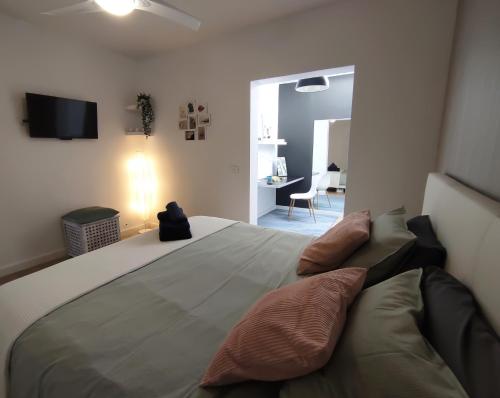 1 dormitorio con 1 cama grande y TV en la pared en Paradise room near the beach, en Playa Honda