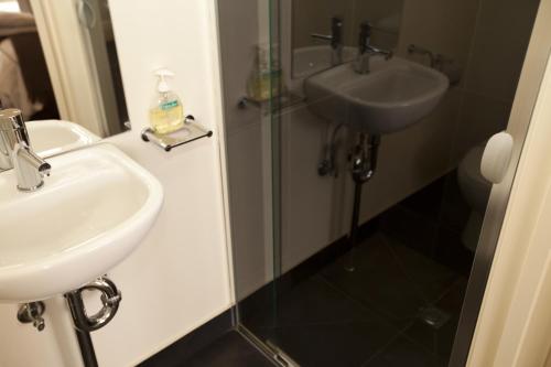 a bathroom with a sink and a shower at Allawah Bendigo in Bendigo