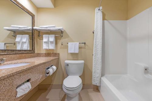 a bathroom with a toilet and a sink and a tub at Best Western Seneca-Clemson in Seneca