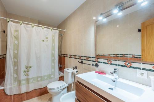 トロクス・コスタにあるApartamento Coralのバスルーム(洗面台、トイレ、鏡付)