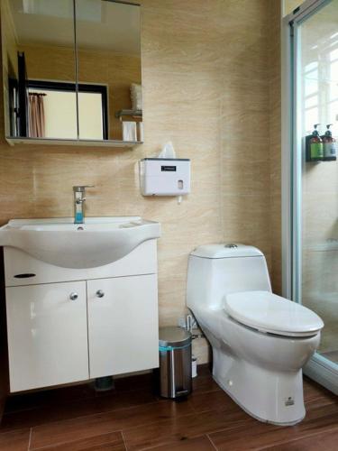 a bathroom with a white toilet and a sink at 谷築石苑 in Fengli