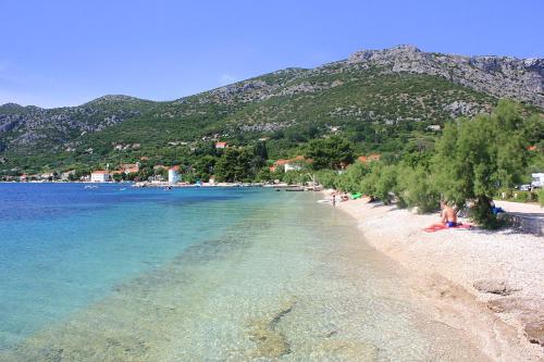 Plaża z grupą ludzi w wodzie w obiekcie Apartments with a parking space Viganj, Peljesac - 10188 w mieście Viganj